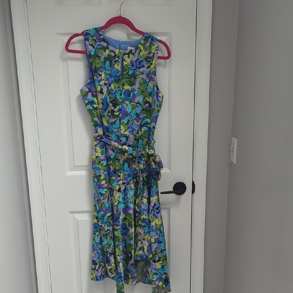 London Times Floral High Low Dress - Blue and Green